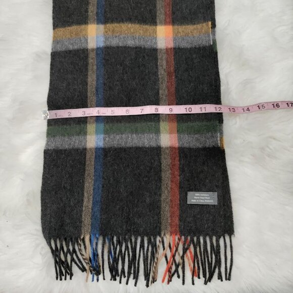 V.Fraas 100% Cashmere Plaid Fringe Hem Rectangular Scarf Black Multi Men's OS - Picture 6 of 6